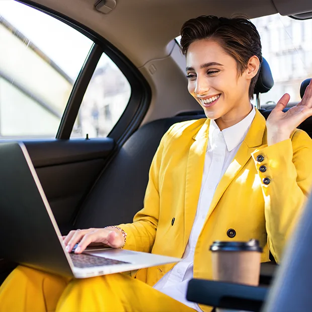 happy customer sitting in a taxi ride from Nicosia to Larnaka